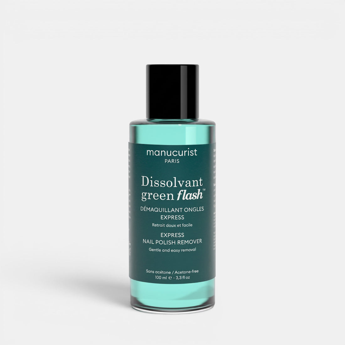 Shop Rescue Spa Green Flash acetone-free nail polish remover in a 100ml bottle with a teal liquid formula.