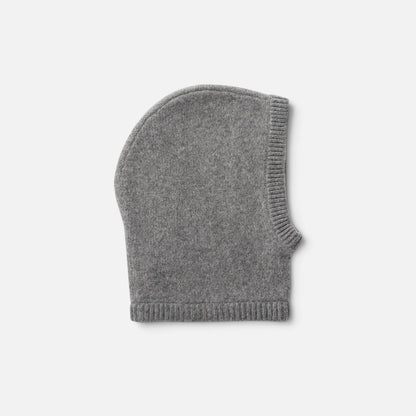 Shop Rescue Spa grey chunky knit balaclava made from 100% cashmere with a ribbed trim