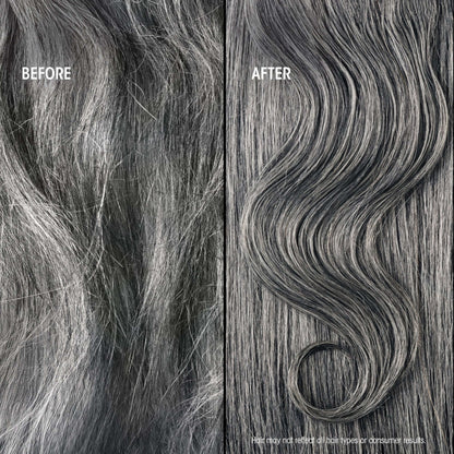 Shop Rescue Spa Hair Alchemy Bond Building Elixir before and after comparison showing smoother, healthier grey hair