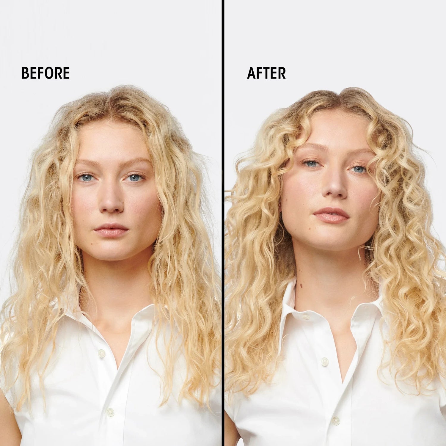 Shop Rescue Spa Hair Alchemy Heatless Styling Balm before and after results on blonde wavy hair