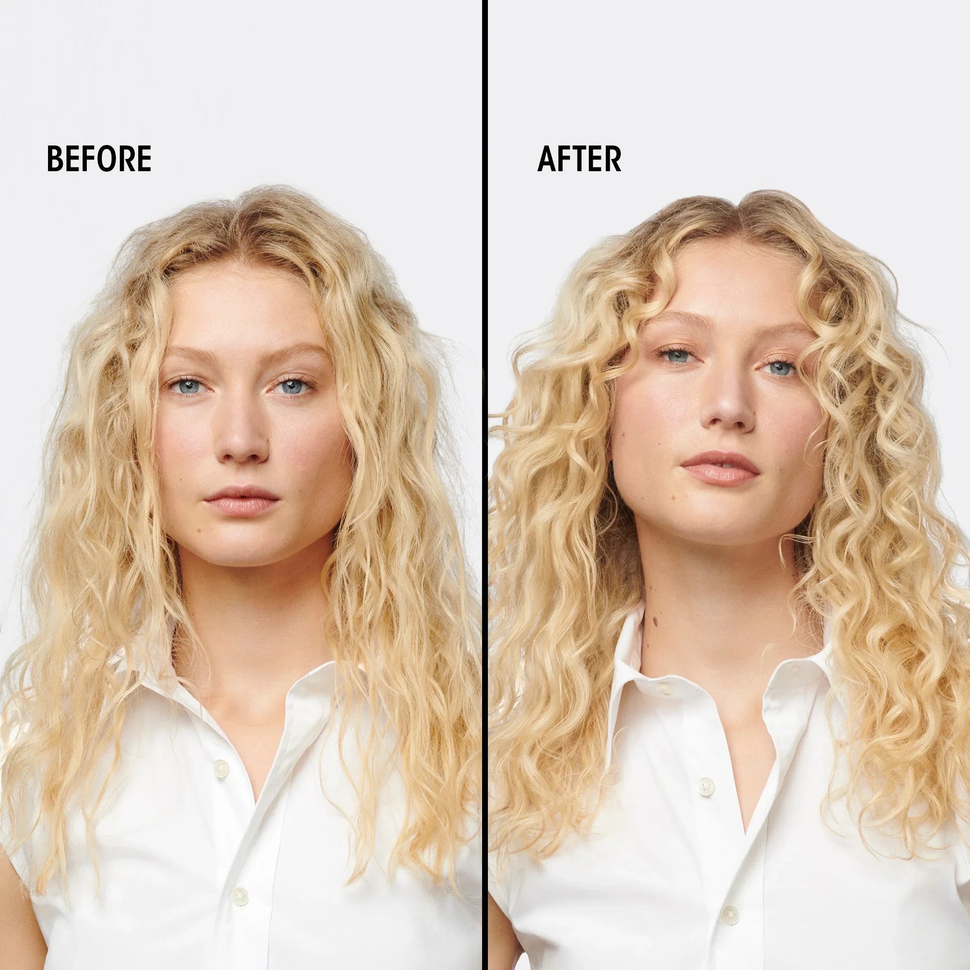 Shop Rescue Spa Hair Alchemy Heatless Styling Balm before and after results on blonde wavy hair