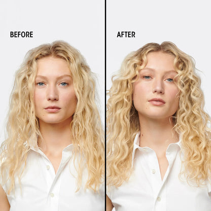 Shop Rescue Spa Hair Alchemy Heatless Styling Balm before and after results on blonde wavy hair