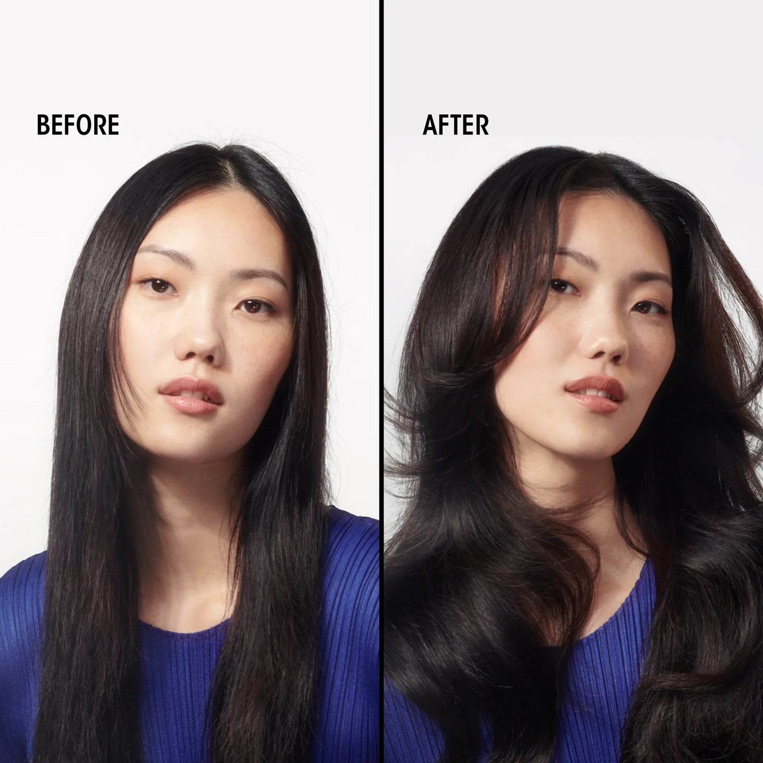 Shop Rescue Spa Grandiose Hair Plumping Mousse before and after results showing increased volume and soft texture