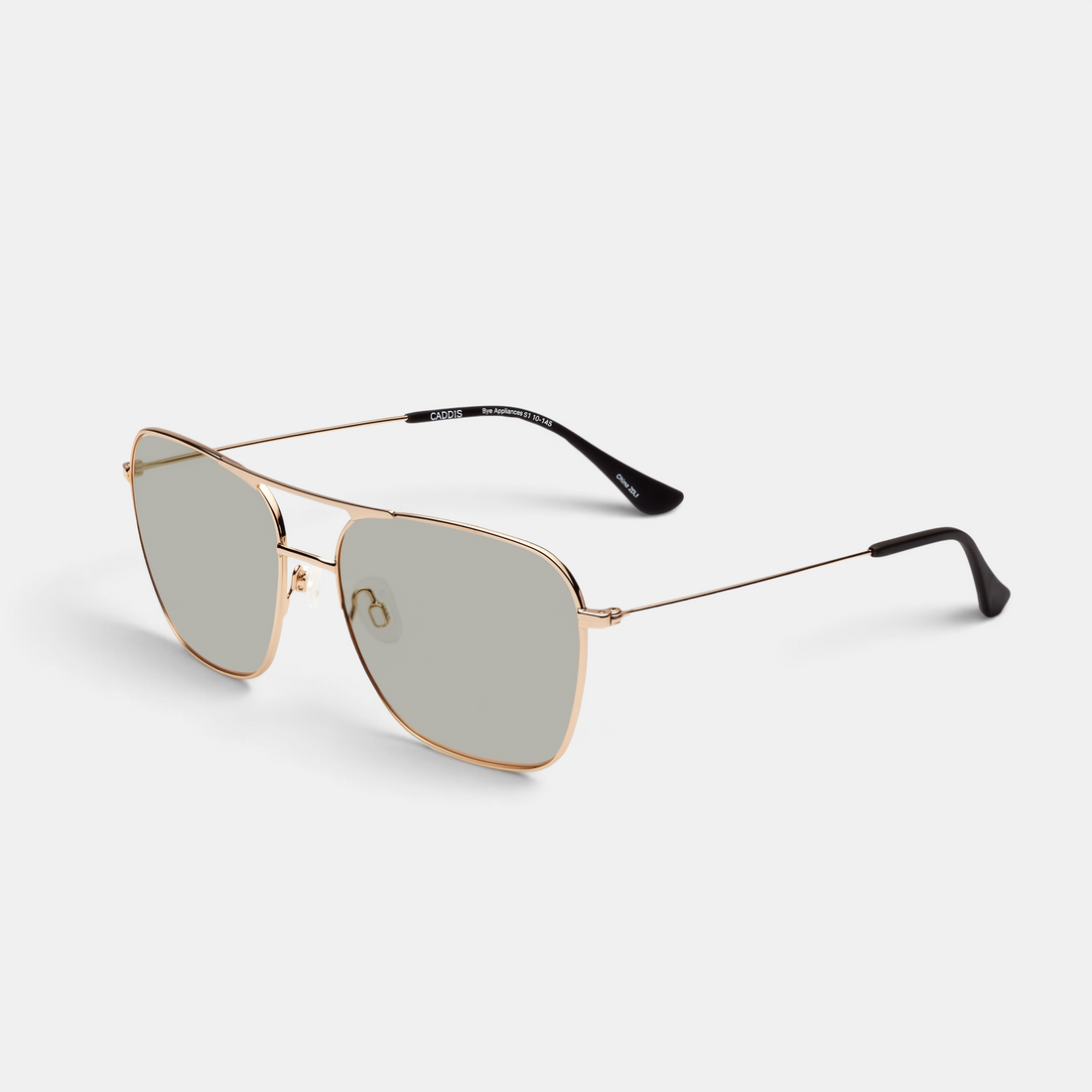 Shop Rescue Spa Hooper square sunglasses featuring polished gold metal frames and polarized gray-green lenses.