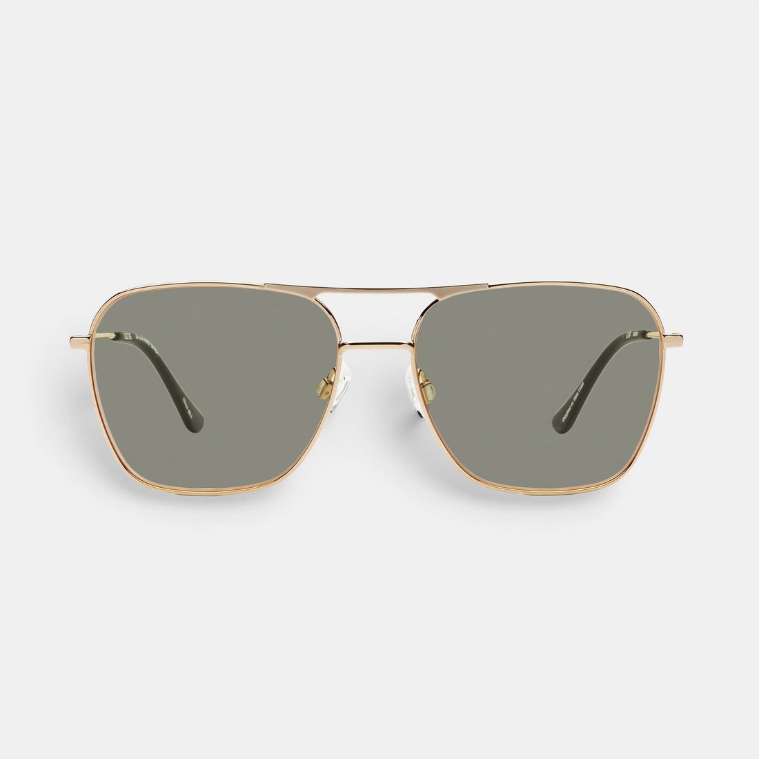 Shop Rescue Spa Hooper square sunglasses with polished gold metal frames and polarized gray-green lenses.