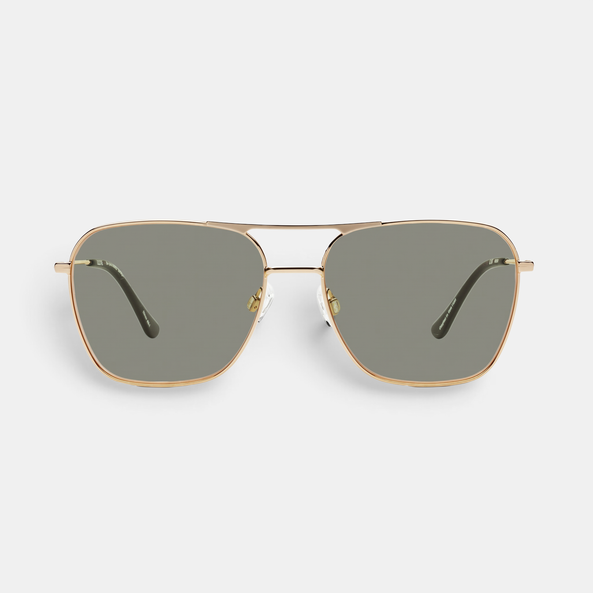 Shop Rescue Spa Hooper square sunglasses with polished gold metal frames and polarized gray-green lenses.