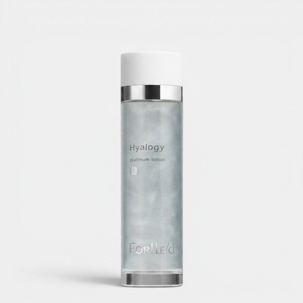 Shop Rescue Spa Hyalogy Platinum Lotion, a clear, shimmering toner in a sleek bottle with silver accents. 120ml.