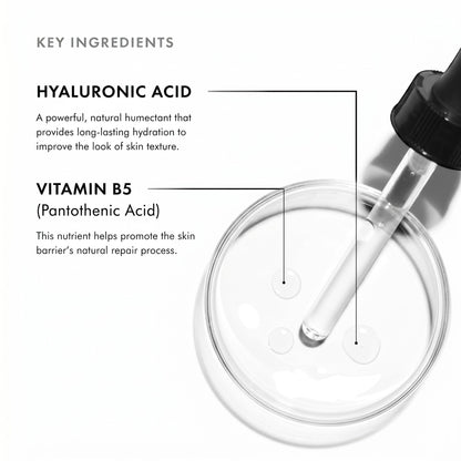 Shop Rescue Spa Hydrating B5 Gel serum with hyaluronic acid and vitamin B5 shown in a glass dropper and petri dish