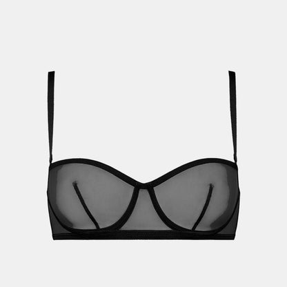Shop Rescue Spa INDISCRETE black underwire bandeau bra with removable straps, bust darts, and side stays.
