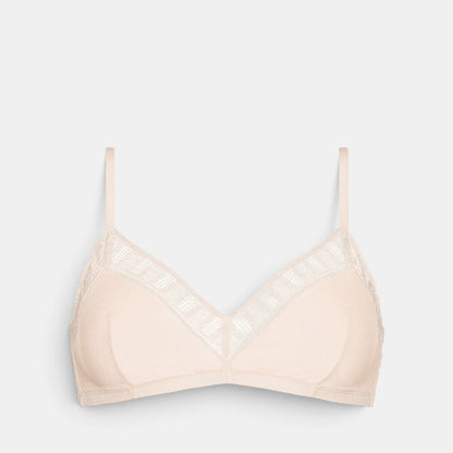 Shop Rescue Spa Infime beige full-cup bra with delicate lace trim along the neckline and underbust band.