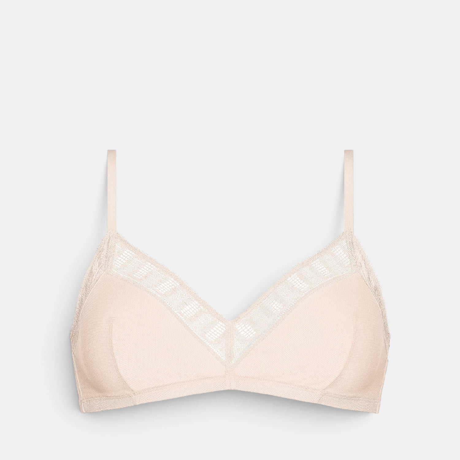 Shop Rescue Spa Infime beige full-cup bra with delicate lace trim along the neckline and underbust band.
