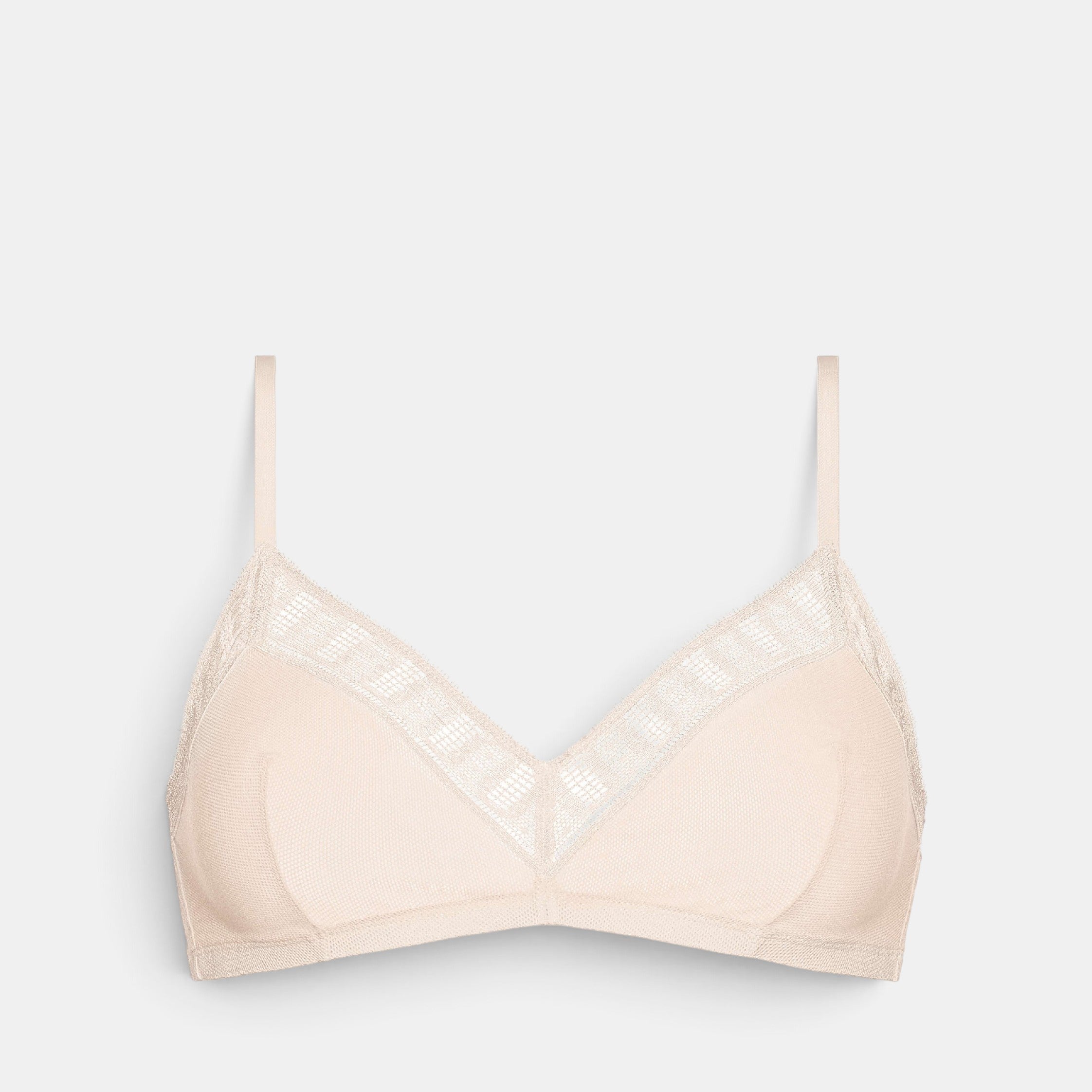Shop Rescue Spa Infime beige full-cup bra with delicate lace trim along the neckline and underbust band.