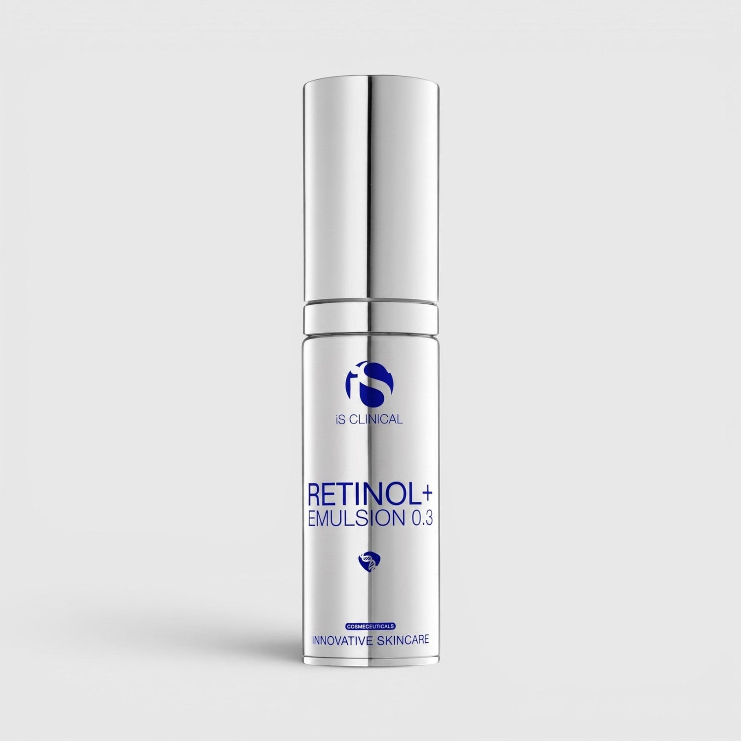 Shop Rescue Spa iS Clinical Retinol+ Emulsion 0.3 anti-aging cream in a sleek silver pump bottle.