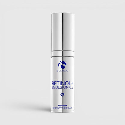 Shop Rescue Spa iS Clinical Retinol+ Emulsion 0.3 anti-aging cream in a sleek silver pump bottle.