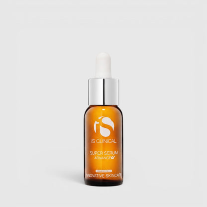 Shop Rescue Spa iS Clinical Super Serum Advance+ vitamin C serum in an amber glass bottle with a dropper cap.