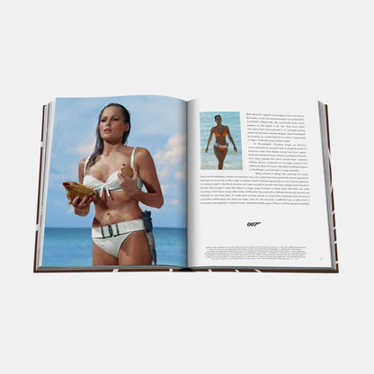 Shop Rescue Spa James Bond Style hardcover book open to a page featuring Ursula Andress in her iconic white bikini.