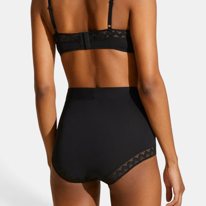 Shop Rescue Spa Justine NOIR black jersey high-waisted briefs with lace trim detail viewed from the back