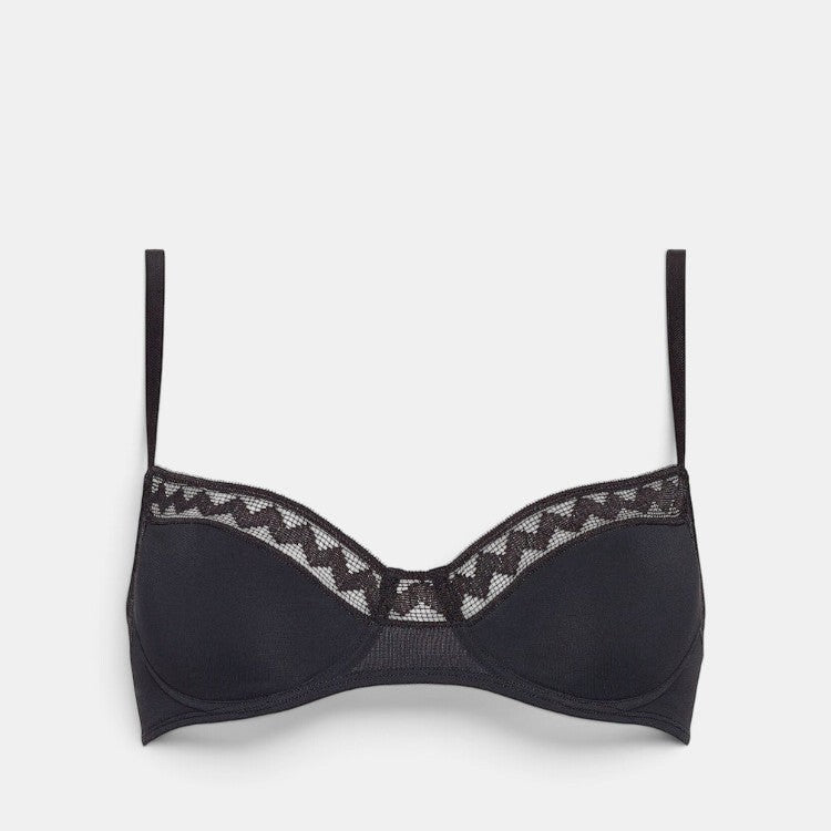 Shop Rescue Spa Justine NOIR black jersey bra with decorative lace trim on the neckline and under-bust band