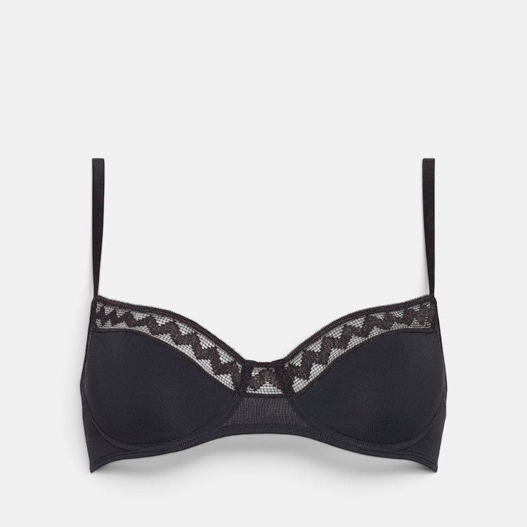 Shop Rescue Spa Justine NOIR black jersey bra with decorative lace trim on neckline and under-bust band