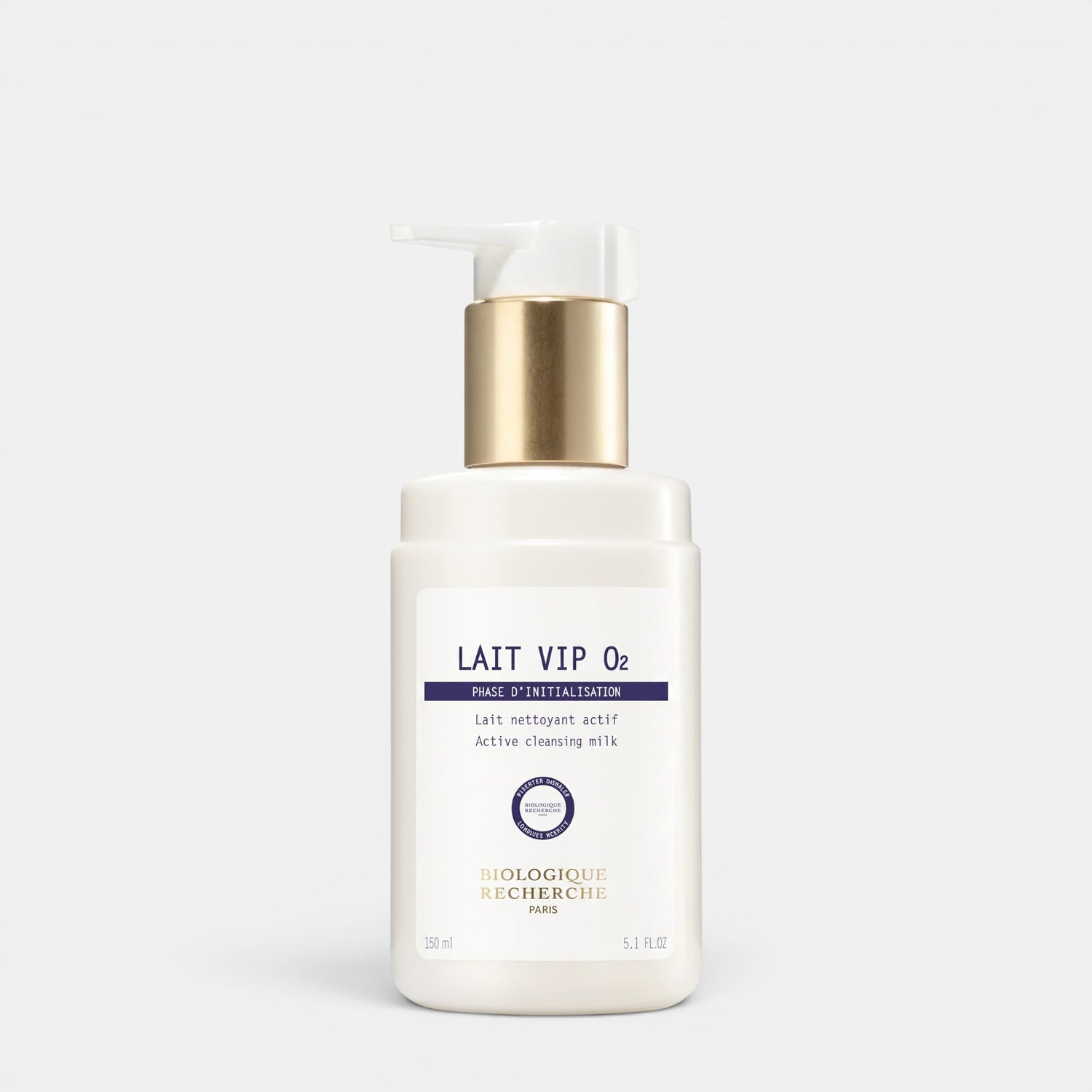 Shop Rescue Spa Biologique Recherche Lait VIP O2 oxygenating cleansing milk in a white bottle with a gold pump