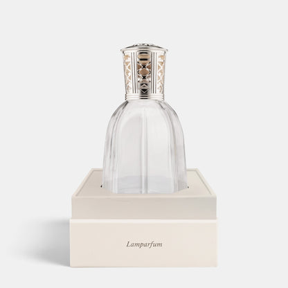 Shop Rescue Spa Dr. Vranjes Firenze Lamparfum clear glass catalytic fragrance lamp with a silver metallic cap.