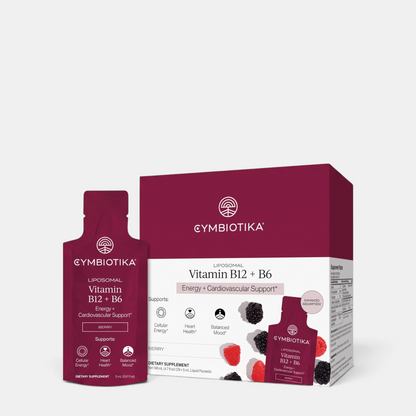Shop Rescue Spa Cymbiontika Liposomal Vitamin B12 and B6 berry flavored liquid supplement packets and box