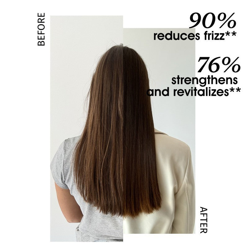Shop Rescue Spa Black Baccara Longevity Noir Oil before and after hair treatment showing reduced frizz and improved shine