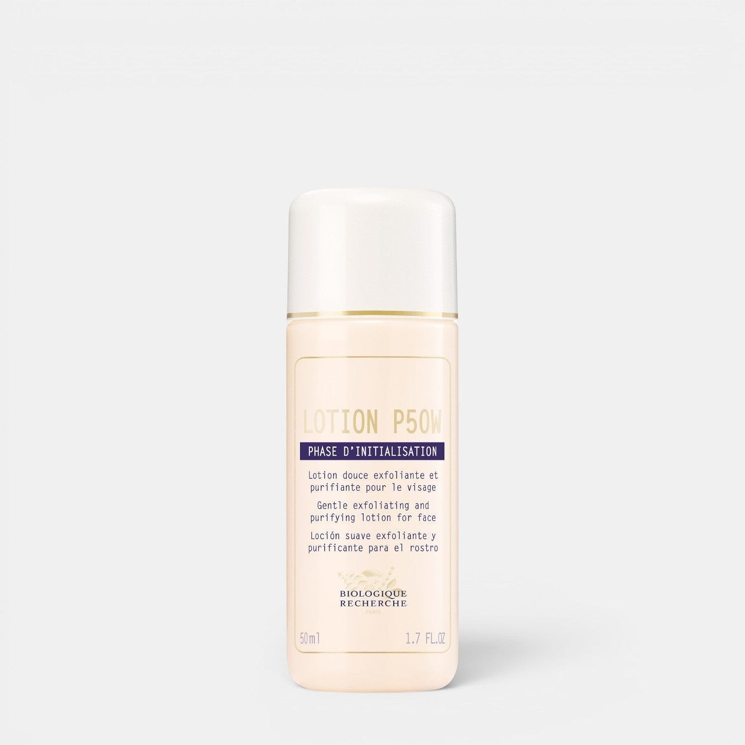 Shop Rescue Spa Biologique Recherche Lotion P50W gentle exfoliating facial toner in a 50ml bottle for sensitive skin.