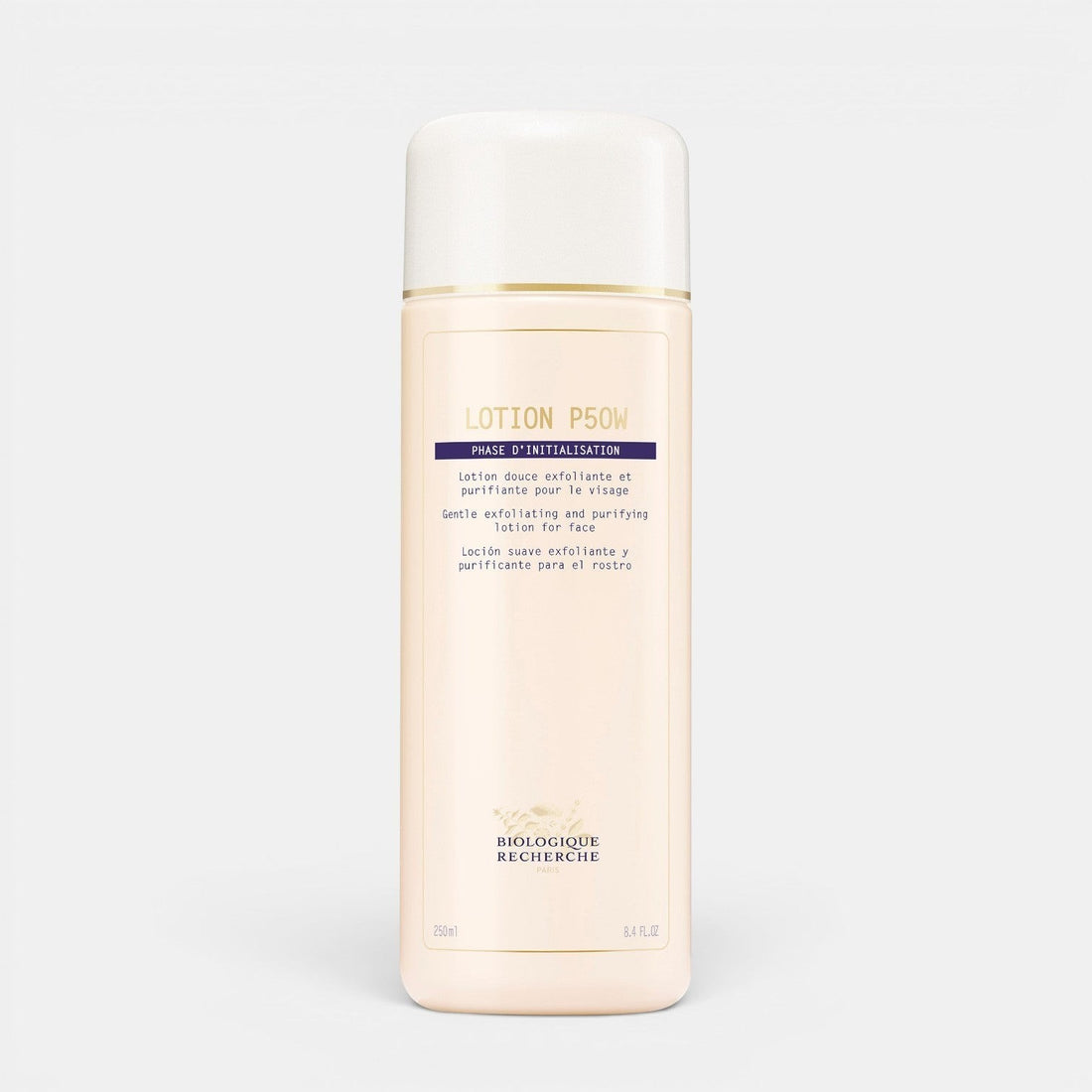 Shop Rescue Spa Biologique Recherche Lotion P50W gentle exfoliating facial toner in a 250ml bottle for sensitive skin.