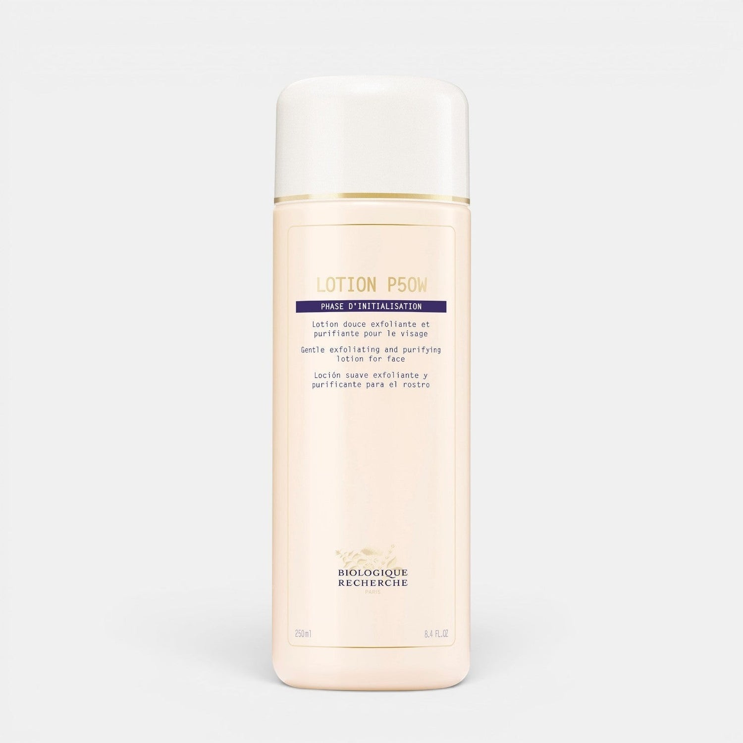 Shop Rescue Spa Biologique Recherche Lotion P50W gentle exfoliating facial toner in a 250ml bottle for sensitive skin.