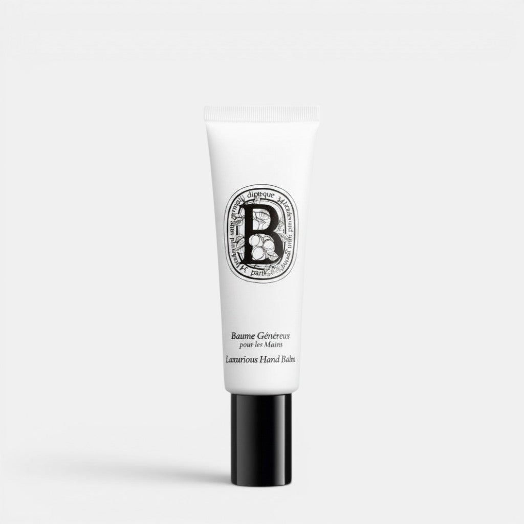 Shop Rescue Spa Luxurious Hand Balm in a white 45ml tube with black cap, featuring apricot and almond scent notes.