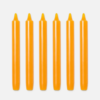 Shop Rescue Spa Madeleine taper candles in orange, 8" H x 0.9" Ø, dripless and smokeless wax, 7-hour burn time.