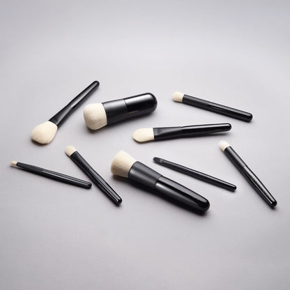Shop Rescue Spa professional makeup brush set with black lacquered handles and soft white cruelty-free nylon bristles