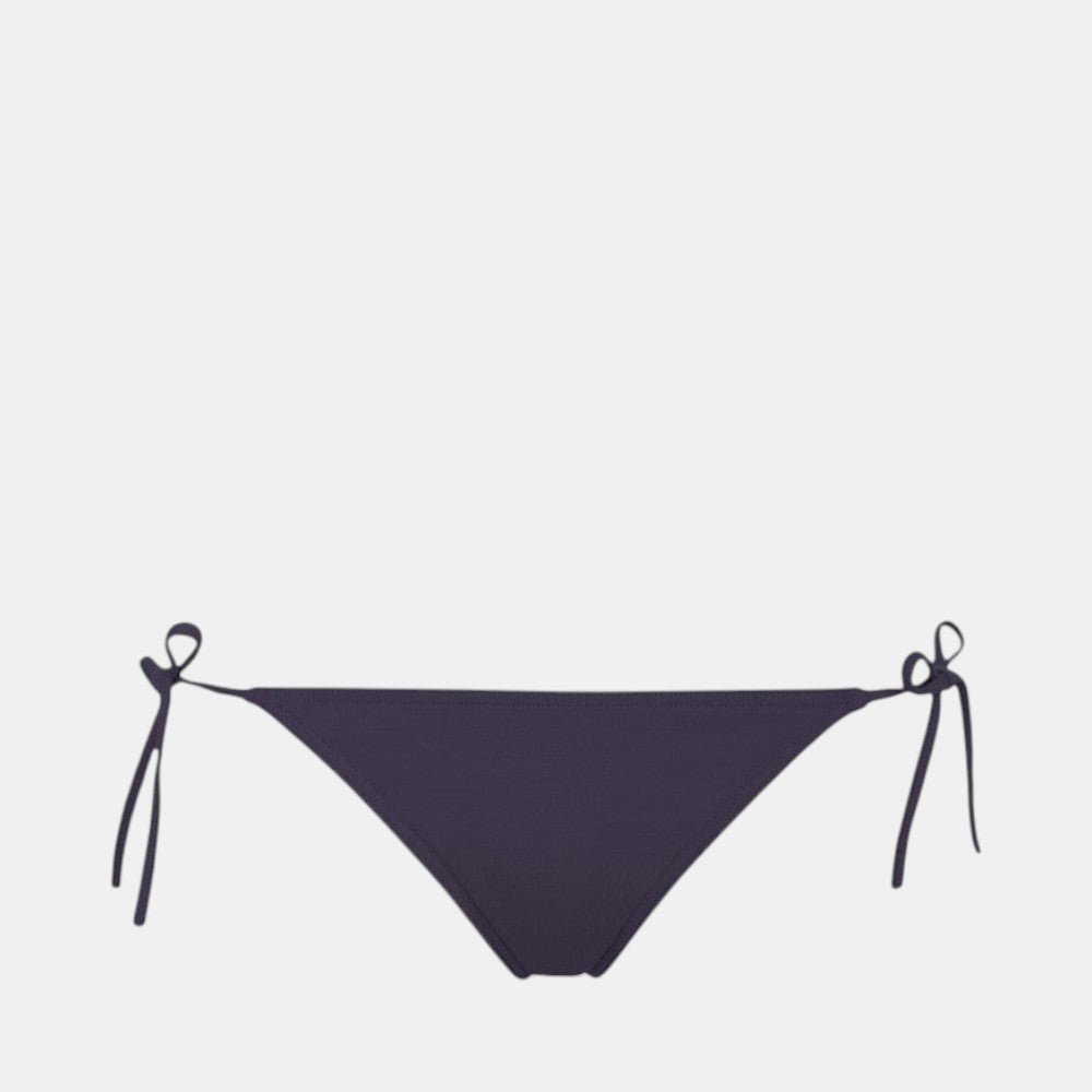 Shop Rescue Spa MALOU bikini bottom in dark purple with adjustable side ties and textured fabric.
