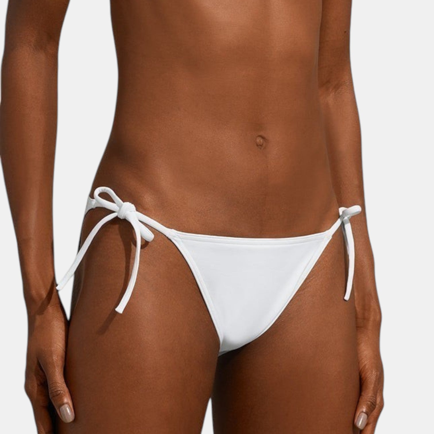 Shop Rescue Spa MALOU white bikini bottom featuring adjustable side ties on a model