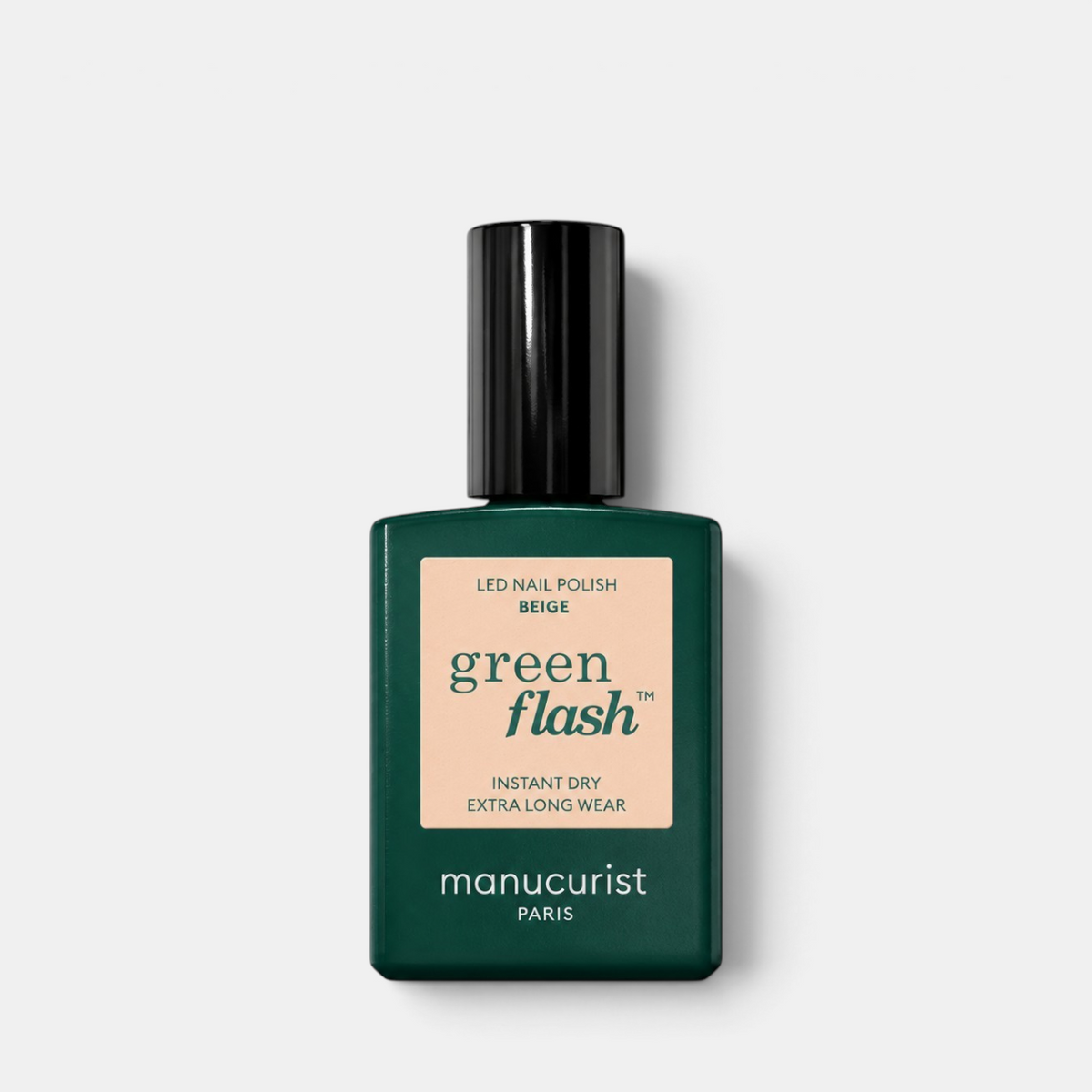 Shop Rescue Spa Manucurist Green Flash beige LED gel nail polish bottle with a dark green glass container.