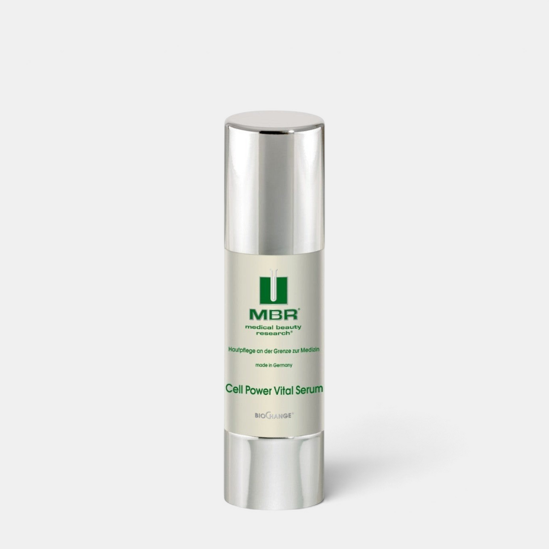 Shop Rescue Spa MBR Cell Power Vital Serum in a 50ml silver and white pump bottle for anti-aging skin treatment.