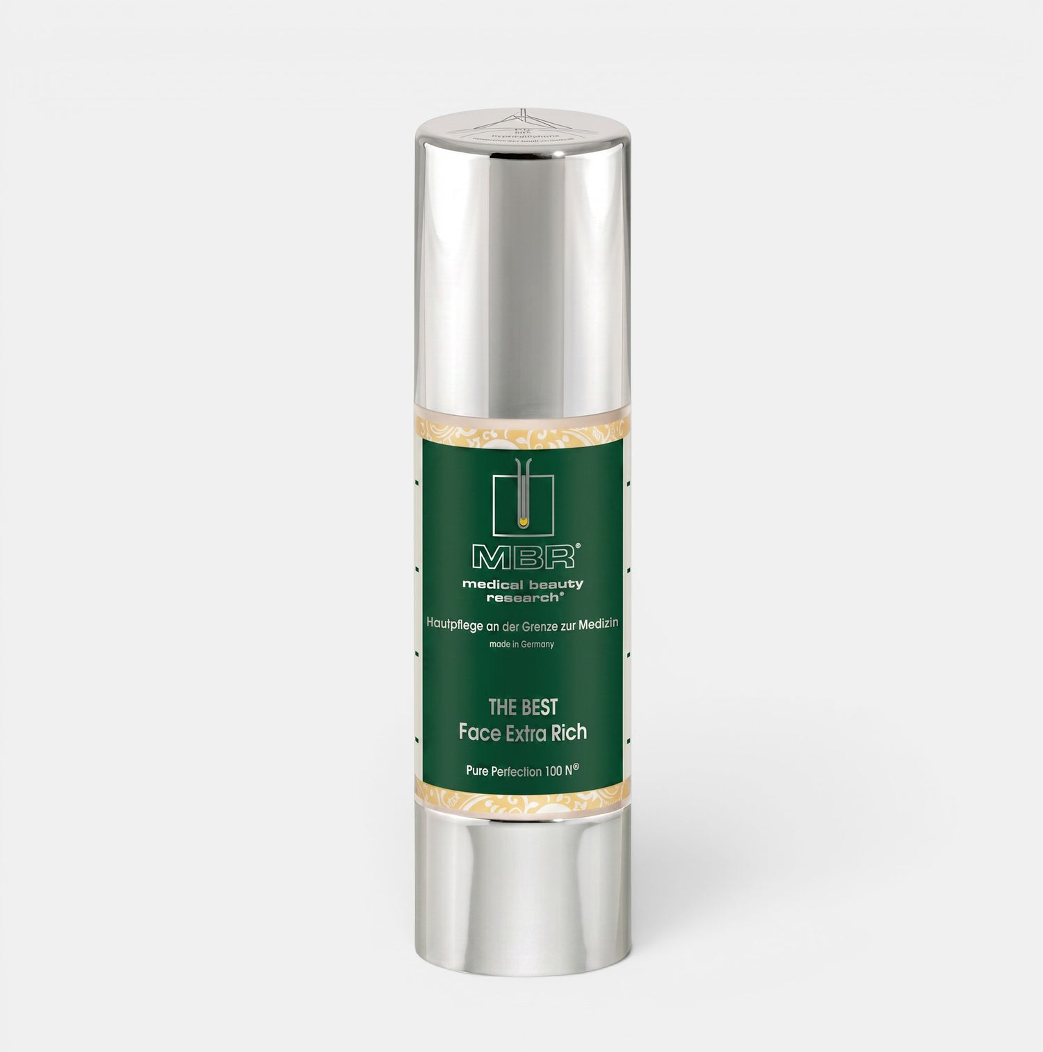 Shop Rescue Spa MBR The Best Face Extra Rich anti-aging cream in a silver and green 50ml pump bottle.