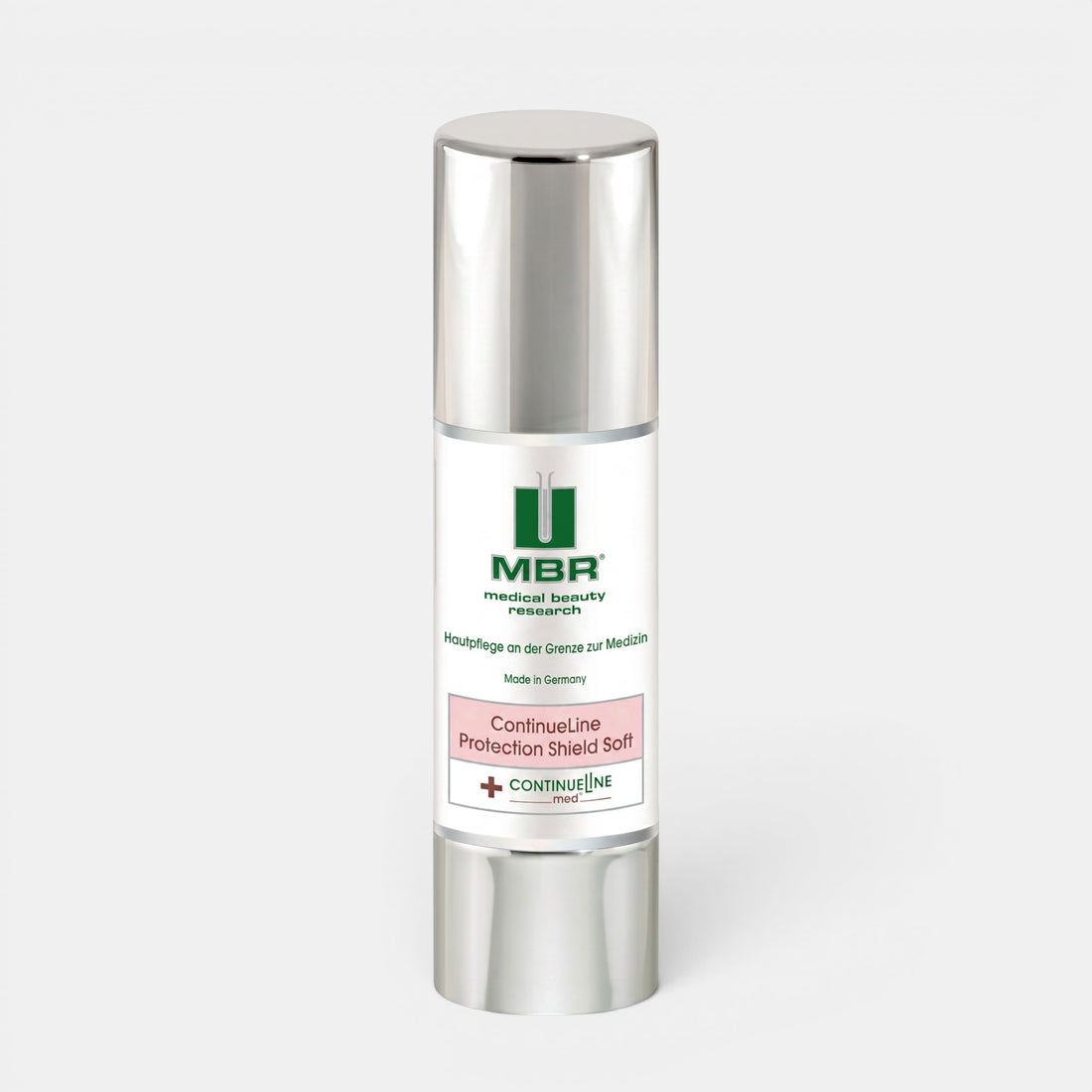 Shop Rescue Spa MBR ContinueLine Protection Shield Soft cream in a white and silver 50ml pump bottle