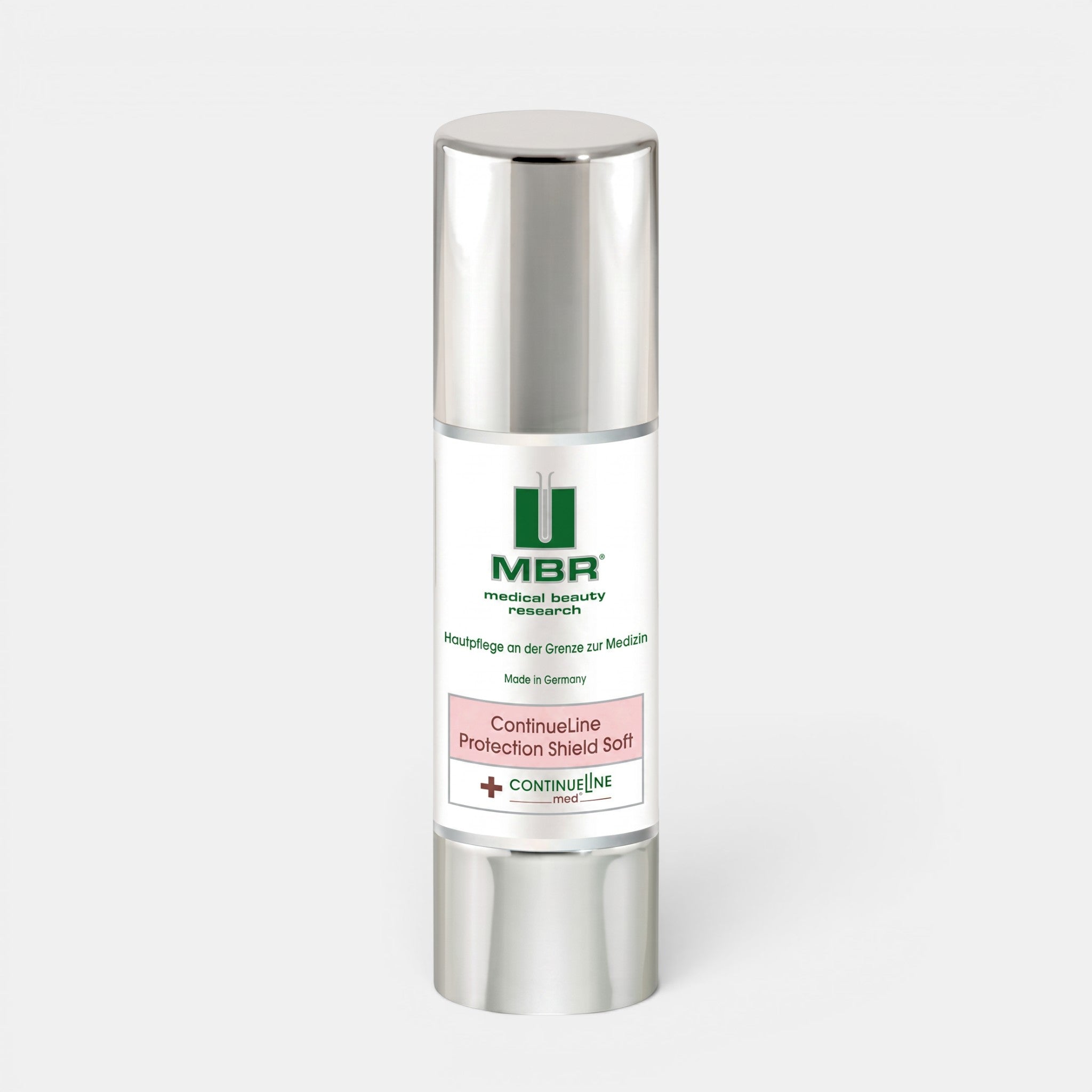 Shop Rescue Spa MBR ContinueLine Protection Shield Soft cream in a white and silver 50ml pump bottle