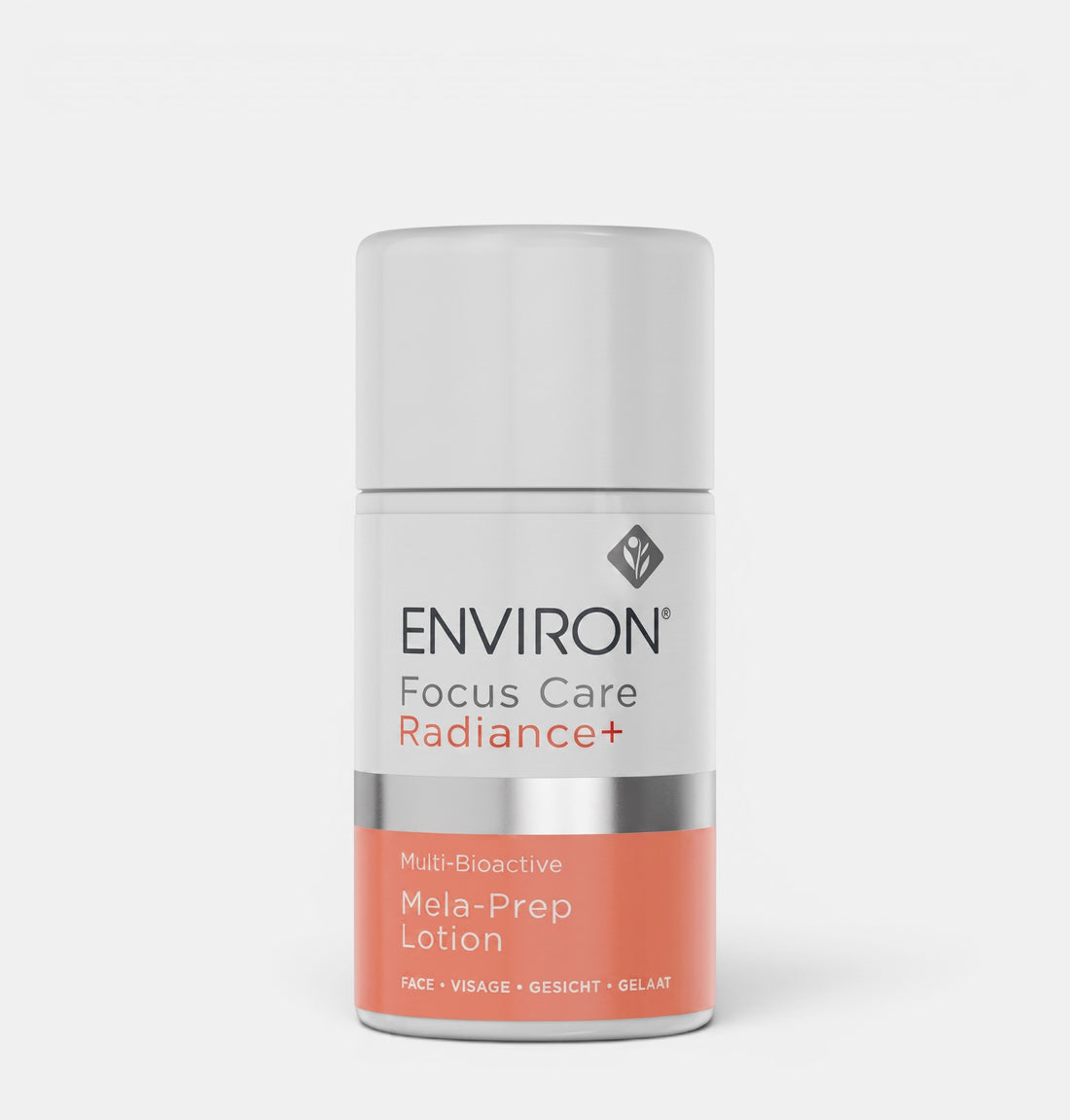 Shop Rescue Spa Environ Focus Care Radiance+ Multi-Bioactive Mela-Prep Lotion in a white and orange 60ml bottle.