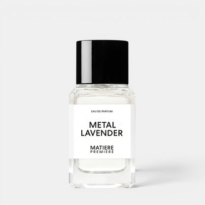 Shop Rescue Spa Metal Lavender eau de parfum in a clear glass bottle with a black cap against a white background.