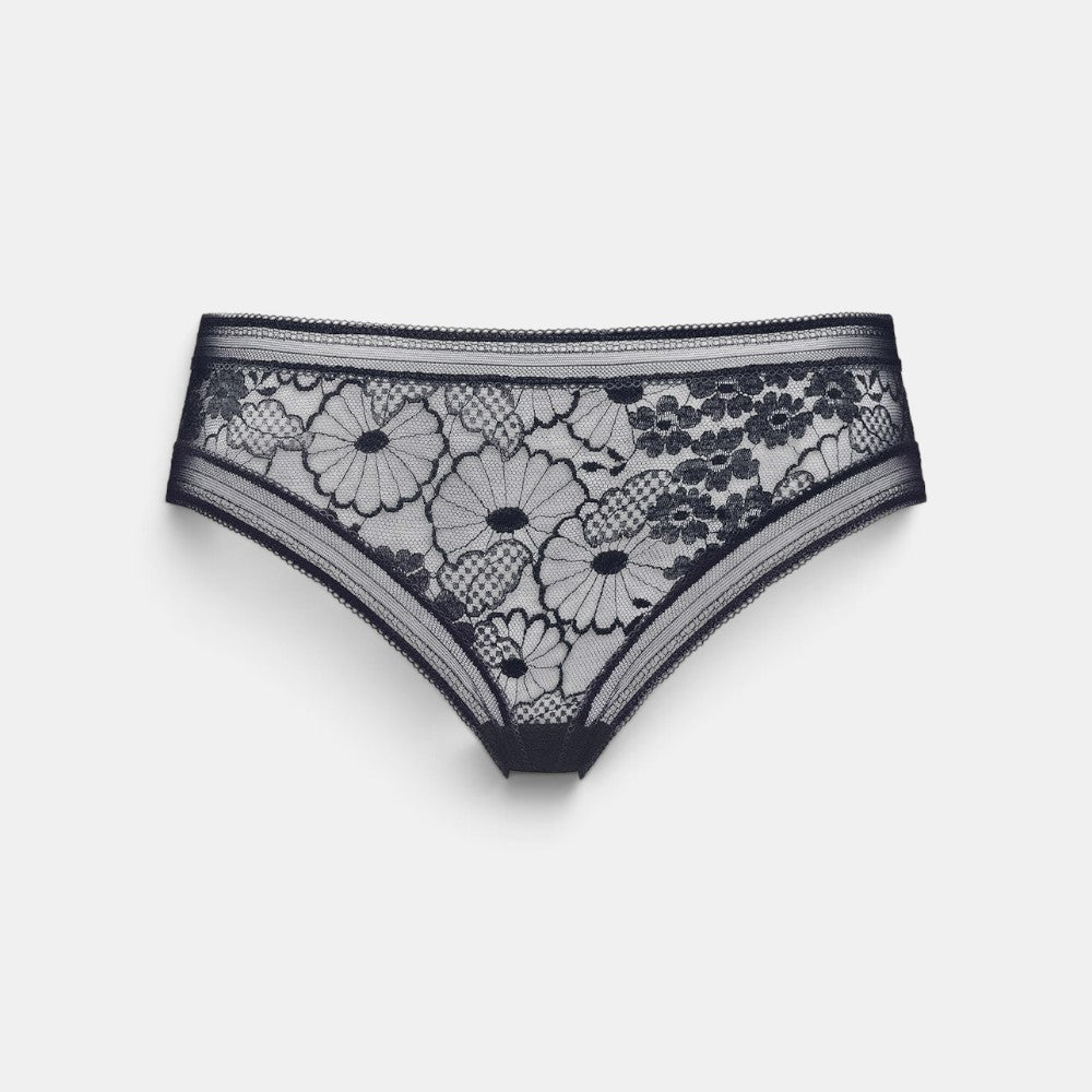 Shop Rescue Spa Miellee black lace briefs with floral pattern and elasticated waistband and thigh trim.