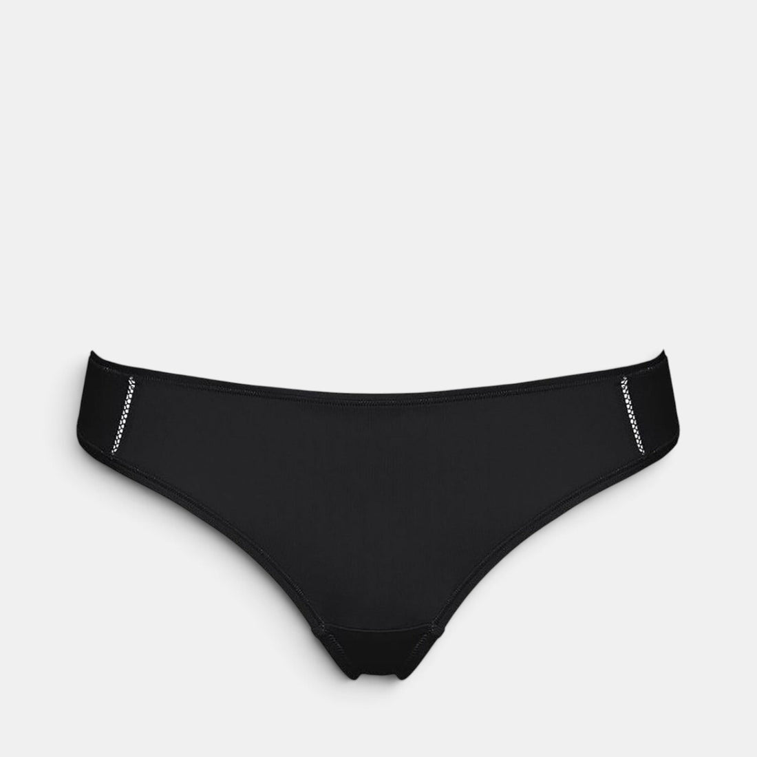Shop Rescue Spa Mika black recycled polyamide tanga with side seam stitching and mid-back detail