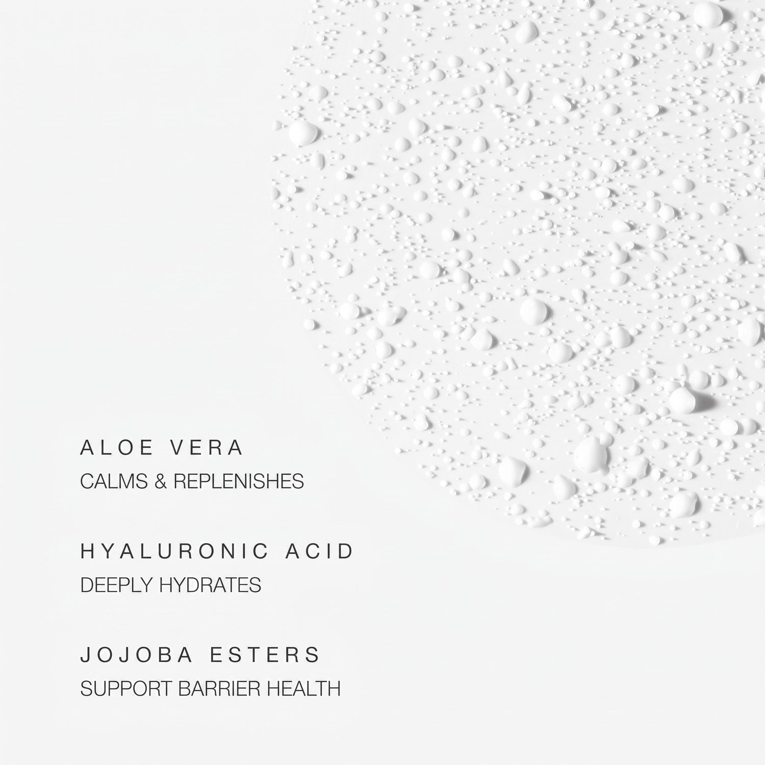 Shop Rescue Spa SPF 50 Mineral Mist texture showing ultra-fine spray droplets with aloe vera, hyaluronic acid, and jojoba