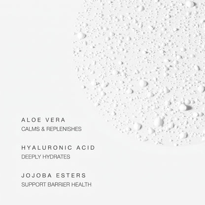 Shop Rescue Spa SPF 50 Mineral Mist texture showing ultra-fine spray droplets with aloe vera, hyaluronic acid, and jojoba
