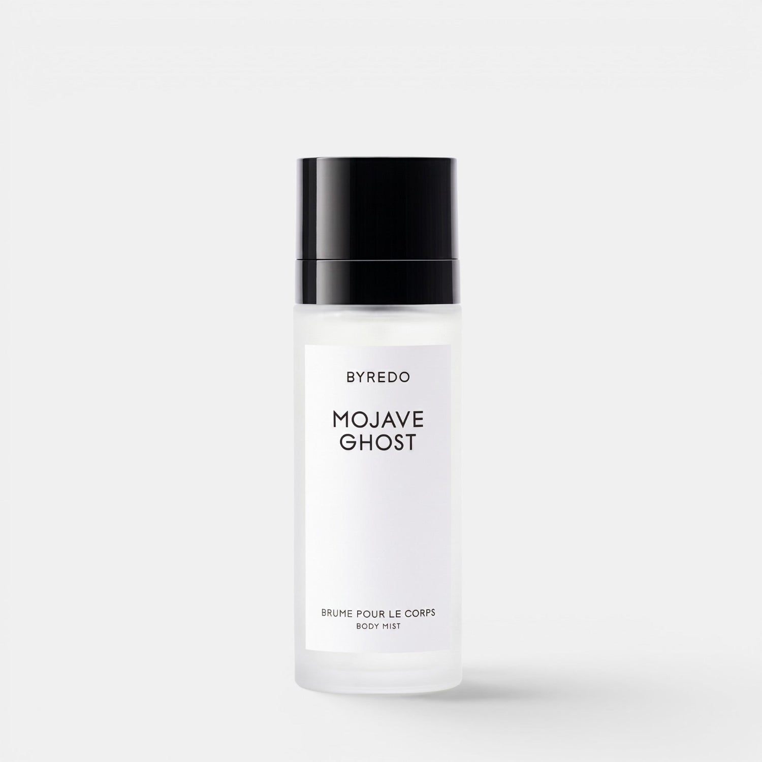 Shop Rescue Spa Byredo Mojave Ghost body mist in a frosted glass bottle with a black cap on a white background.