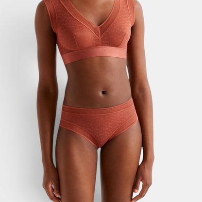 Shop Rescue Spa Morphology terracotta briefs with matching bralette featuring textured fabric and trim detailing.