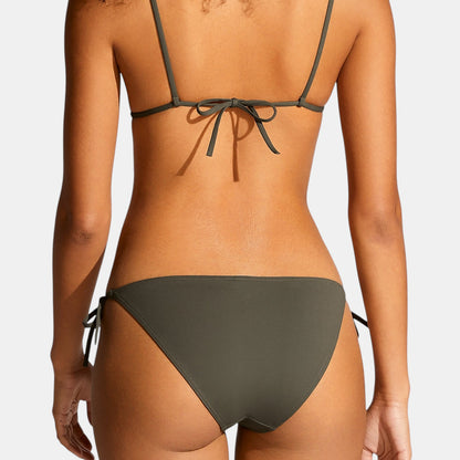 Shop Rescue Spa MOUNA olive green triangle bikini top and matching tie-side bikini bottom, back view.