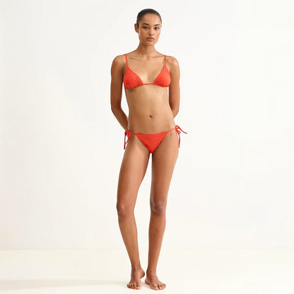 Shop Rescue Spa Mouna Rooibos sliding small triangle bikini top with spaghetti straps in orange.